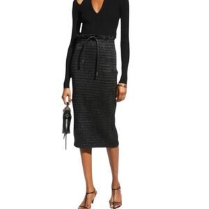 NEW NWT ALC Jaclyn Black Coated Ruched Drawstring Midi Skirt Size 8